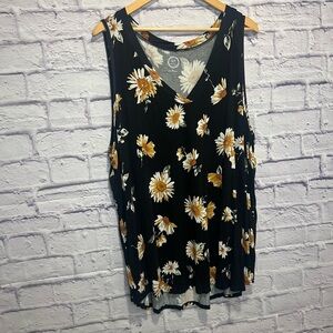 Maurices 3x Black Tank Top with White and Yellow Floral Pattern
